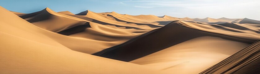 A desert landscape with endless dunes, the sun casting long shadows as a lone traveler pushes forward, representing resilience and perseverance