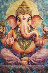 Fototapeta premium Ganesha Mosaic Artwork - Hindu Deity of Wisdom and Prosperity.