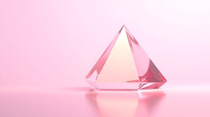 Fototapeta premium Isolated pink tetrahedron with reflective surfaces on a smooth pastel background