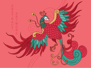 abstract illustration of mythological bird phoenix Fenghuang