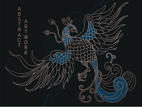 abstract illustration of mythological bird phoenix Fenghuang	