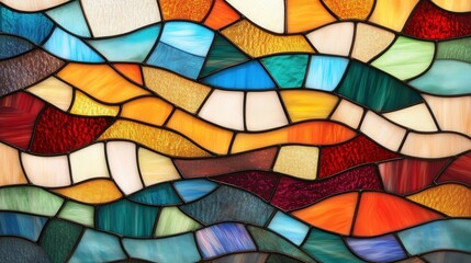 Vibrant Stained Glass Mosaic, a captivating blend of colors, detailed patterns, and rich textures, ideal for enhancing any interior space with artistic elegance.