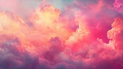 A surreal sky with dreamy, surreal clouds and a vibrant, hot pink color, set against a fantastical, abstract background