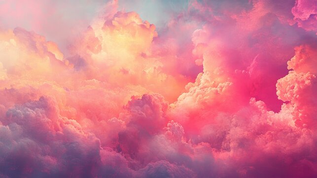 A surreal sky with dreamy, surreal clouds and a vibrant, hot pink color, set against a fantastical, abstract background