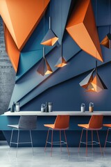 Modern Bar Interior with Geometric Wall