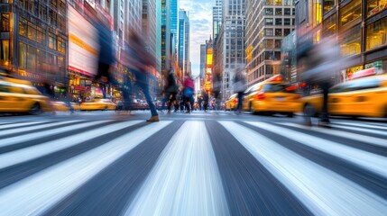 Naklejka premium A busy city street with people walking and cars driving, AI