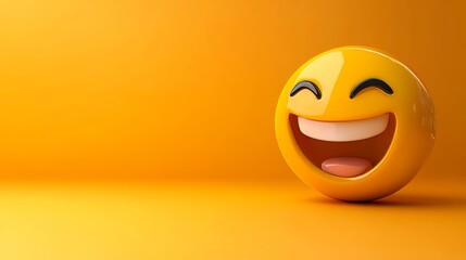 Fototapeta premium 3D Rendering, Joyful Emoji, Wide Smile, Orange Background, Positive Emotion, Happiness, Digital Art