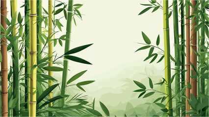Stylish Bamboo Vector Background with Asian Nature Elements