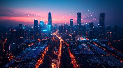 AI-enhanced solar panel arrays in smart cities adjusting to maximize energy absorption: Solar systems using AI to rotate and tilt for maximum energy efficiency.