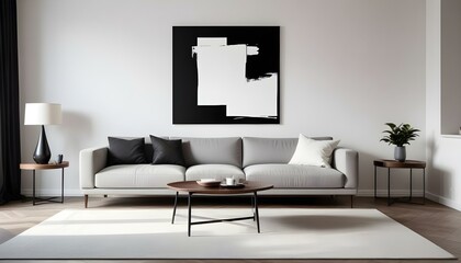Photo modern style interior room 3d illustration Interior,Kitchen,Washrooms frame living room with colorful white sofa,led with blank frame