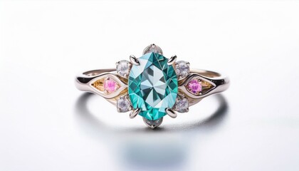 Gold ring with blue and white gem. ai generated