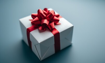 White gift box with red ribbon