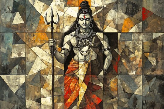 Abstract Painting of Hindu God Shiva with Trident.