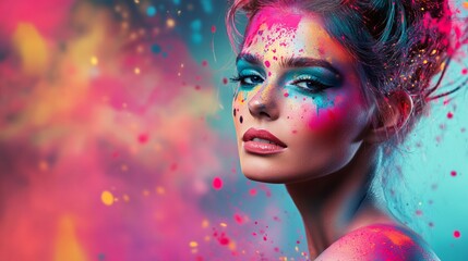 Fototapeta premium Young woman muse with creative body art and hairdo