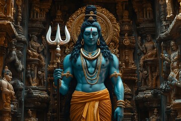 Fototapeta premium Blue God Statue in Hindu Temple.