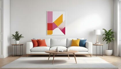 Photo modern style interior room 3d illustration Interior,Kitchen,Washrooms frame living room with colorful white sofa,led with blank frame
