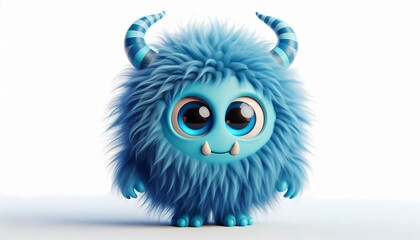 Fototapeta premium Cute blue fluffy monster cartoon illustration