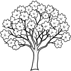 cherry blossom tree outline coloring book page line art drawing