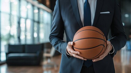 Businessman Holding a Basketball.
