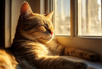 sun kissed siesta a cat napping by the window the sun casting a