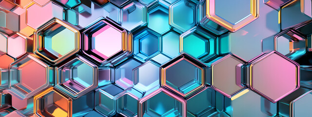 Colorful Geometric Hexagons with Metallic Finish