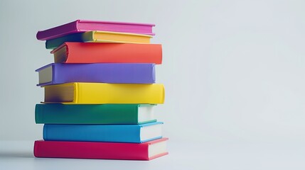 A stack of colorful hardcover books on a pure white background.