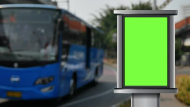 Green wrinkled poster template in city. Glued paper mockup. Empty street art sticker mock up. Clear urban glued advertising canvas. Billboard advertisment advertiser.