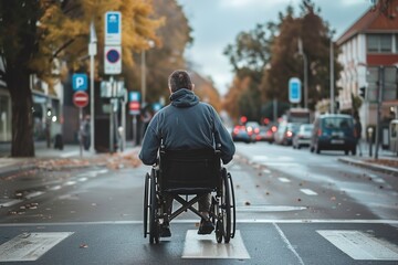 Obraz premium A Man with disability trying to cross road.