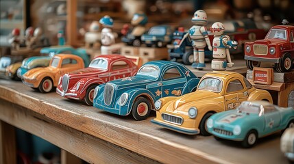  Row of vintage toy cars in various colors, bringing back childhood memories and the joy of collecting classic toys.