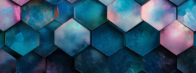 Colorful Geometric Hexagons with Metallic Finish