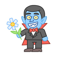 Vampire holds flower and smiles