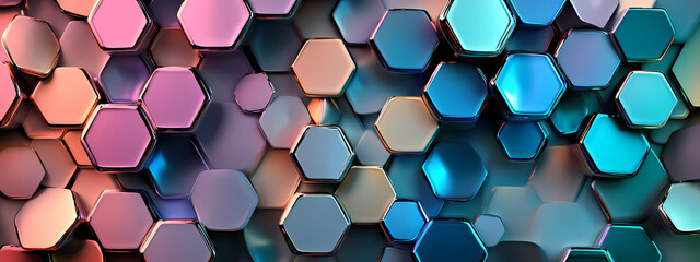Colorful Geometric Hexagons with Metallic Finish