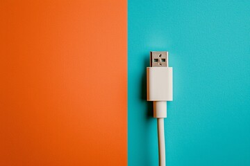 White USB Cable on Colorful Background.