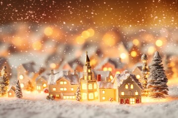 Fototapeta premium Miniature Christmas village houses. Festive background.