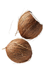 Delicious coconuts levitating, isolated on transparent