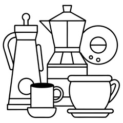 coffee accessories outline coloring book page line art drawing