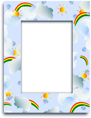 Obraz premium Photo frame with sun, rainbow and clouds border background