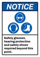 ANSI notice safety signs_safety glasses, hearing protection and safety shoes required beyond this point portrait size a4/a3/a2/a1	
