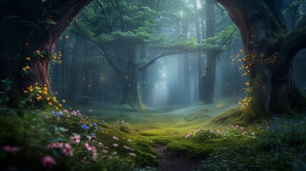 Ethereal Fantasy Forest with Arching Trees.