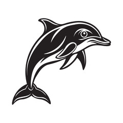 Dolphin silhouette vector art illustration isolated on white background.