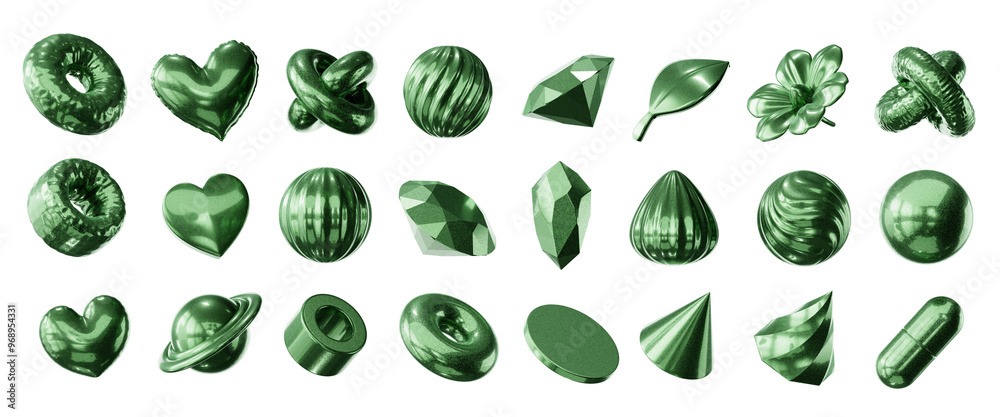 Poster green element set pack isolated background 3d rendering