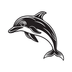 Dolphin silhouette vector art illustration isolated on white background.