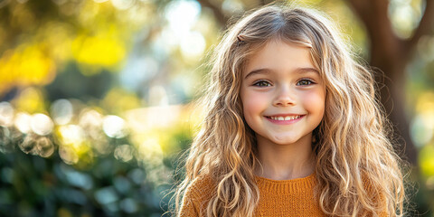 Naklejka premium Portrait of a beautiful little girl looking at the camera