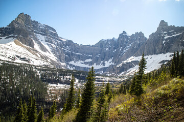 U shape valley on the way to iceberg lake at the glacier national park, Montana, USA. 