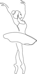 Ballerina Continuous One Line Drawing. Woman Dance Contour Illustration. Ballet Modern Minimalist Drawing. Woman Ballerina One Line Illustration. Vector EPS 10