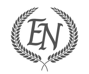 Initial letter E and N, EN monogram logo design with laurel wreath. Luxury calligraphy font.