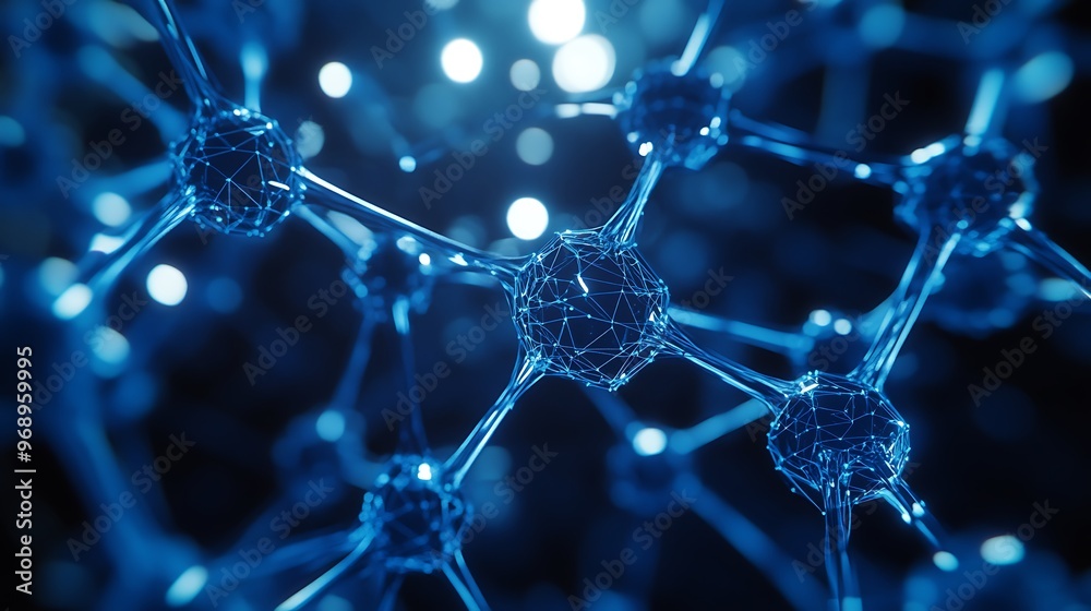 Poster abstract blue network of interconnected nodes
