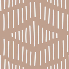 Abstract Line Beige Seamless Pattern. Hand drawn Neutral Background with scribble curve ornament. Repeat vector illustration. Scratch geometric texture