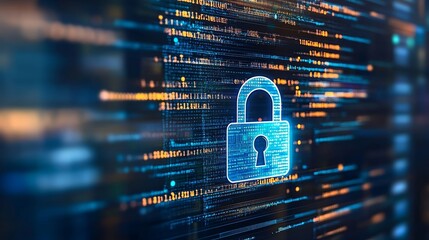 Software Development Security Code With Padlock Icon On Screen, Representing Data Protection