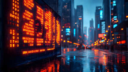 Fototapeta premium Double Exposure of Stock Market Graph and Skyscrapers: Blue-Themed Financial Illustration for Business Concepts